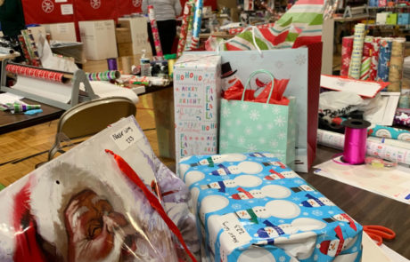 a table of gifts ready to be sent out to people of the community in Milwaukee