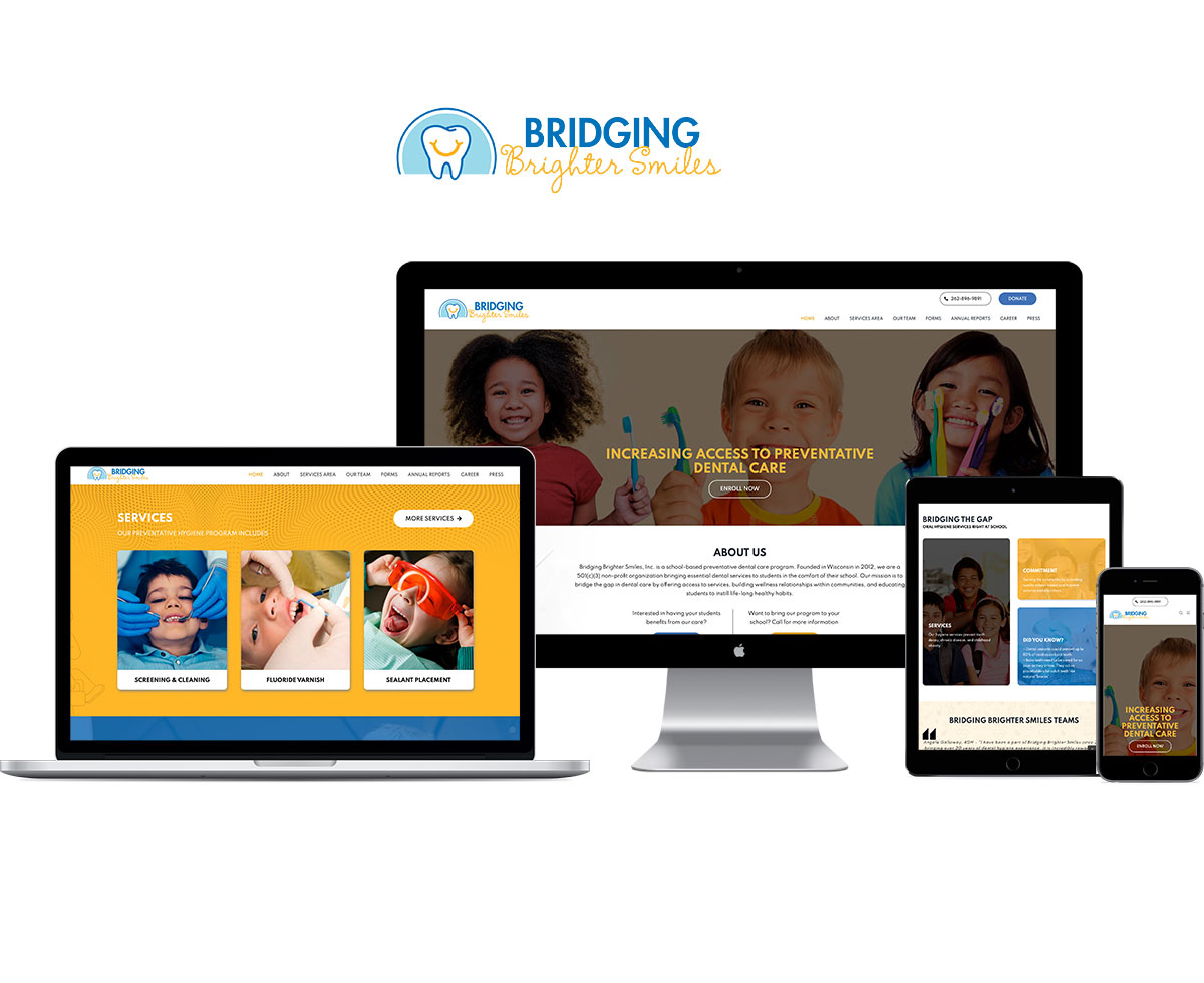 Desktop and mobile versions of the Bridging brighter smiles website
