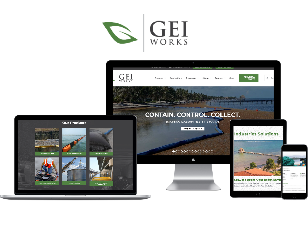 Images from GEI Works's ecommerce store across a variety of devices.