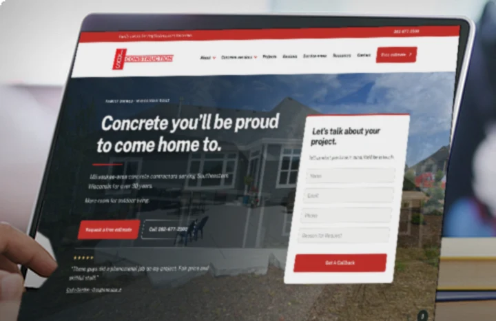JBS Construction website on a tablet