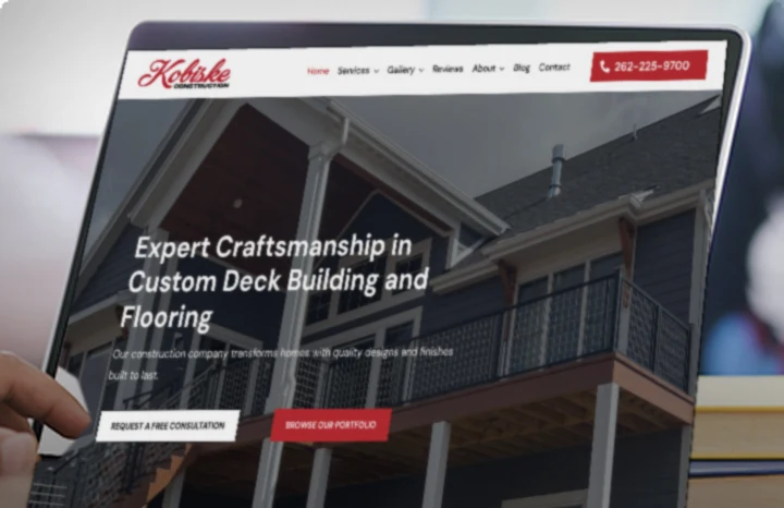 Kobiske Construction website on a tablet